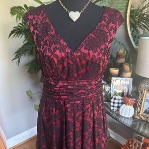 Boston Proper Black and Red Lace Midi Dress